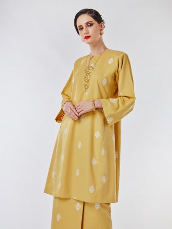 Lufyaa Embroidered Kurung Riau Butter Yellow